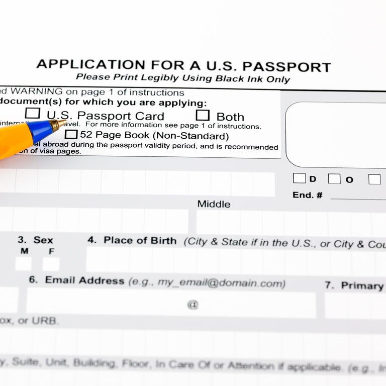 Application form for a US Passport
